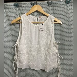 Free People White Embroidered Tank Top: Faded Gardens Tank